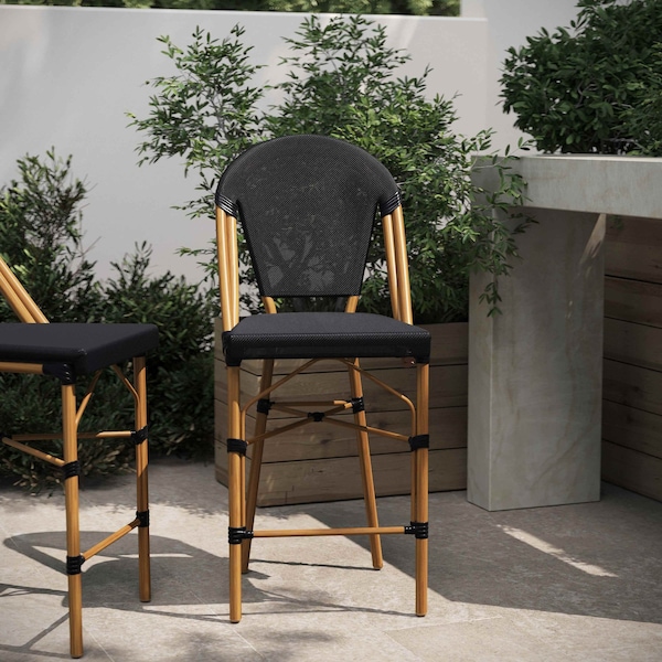 Flash Furniture Marseille Stackable IndoorOutdoor French Bistro 26 Counter Height Stool, Black and Bamboo Finish SDA-AD642107-CS-BK-NAT-GG - main